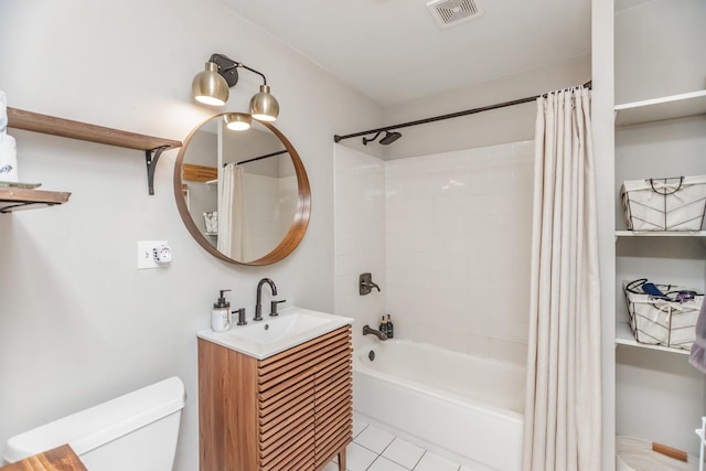 1335 N Greenview Ave Unit 1F, Chicago, IL 60642 - full bathroom with shower / bathtub combination with curtain, toilet, vanity, and tile patterned flooring
