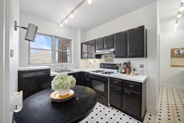 5000 S Cornell Ave Unit 21B, Chicago, IL 60615 - kitchen featuring gas range, black dishwasher, a sink, under cabinet range hood, and dark cabinets