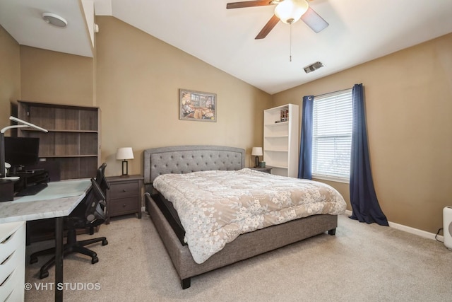 1098 N Claremont Dr Unit 1, Palatine, IL 60074 - bedroom featuring light colored carpet, vaulted ceiling, an office area, a ceiling fan, and baseboards