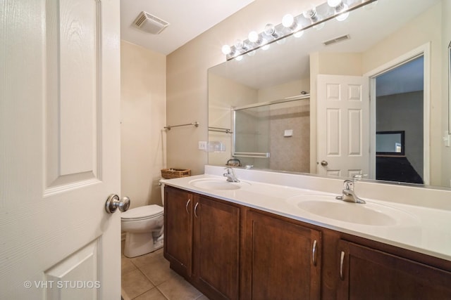 1098 N Claremont Dr Unit 1, Palatine, IL 60074 - full bathroom with an enclosed shower, tile patterned flooring, double vanity, and toilet
