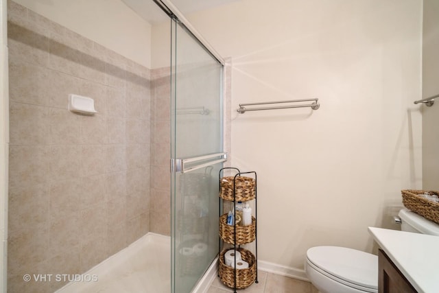 1098 N Claremont Dr Unit 1, Palatine, IL 60074 - full bathroom with toilet, a shower stall, vanity, baseboards, and tile patterned floors