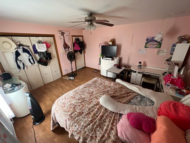 8734 W 99th St, Palos Hills, IL 60465 - bedroom featuring wood finished floors and ceiling fan