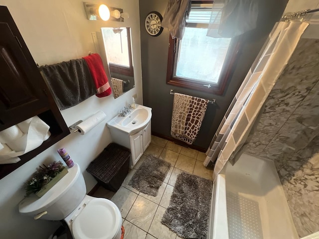 8734 W 99th St, Palos Hills, IL 60465 - full bath with plenty of natural light, tile patterned floors, and a shower with shower curtain