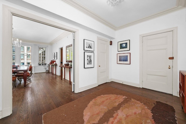 232 E Walton Pl Unit 3W, Chicago, IL 60611 - foyer entrance with ornamental molding, a chandelier, wood finished floors, healthy amount of natural light, and baseboards