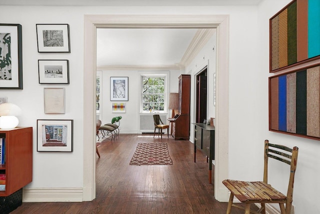 232 E Walton Pl Unit 3W, Chicago, IL 60611 - hallway featuring baseboards, dark wood-style floors, and ornamental molding