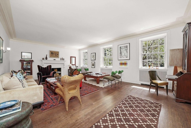 232 E Walton Pl Unit 3W, Chicago, IL 60611 - living area with a fireplace, ornamental molding, wood-type flooring, and baseboards