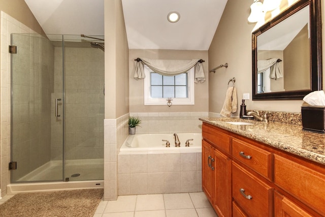 25451 Regent Blvd, Shorewood, IL 60404 - full bath featuring tile patterned floors, a bath, a stall shower, and vanity