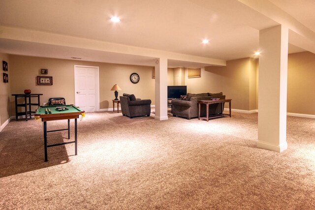 25451 Regent Blvd, Shorewood, IL 60404 - rec room featuring carpet, baseboards, pool table, and recessed lighting
