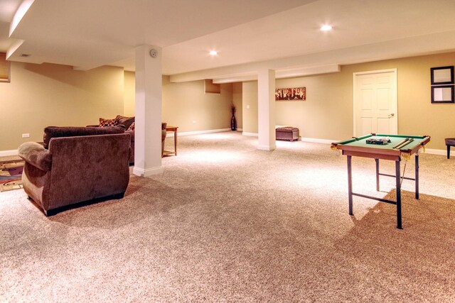 25451 Regent Blvd, Shorewood, IL 60404 - playroom featuring carpet, billiards, baseboards, and recessed lighting