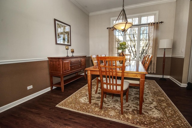 25451 Regent Blvd, Shorewood, IL 60404 - dining space with ornamental molding, baseboards, and dark wood-style floors