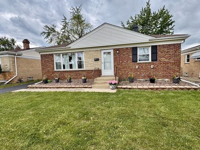 2122 Mandel Ave, Westchester, IL 60154 - bungalow with brick siding, a front yard, and a chimney