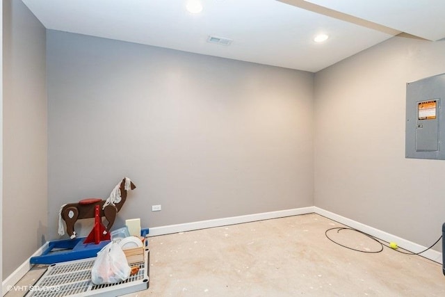9675 Newton Rd, Huntley, IL 60142 - spare room with electric panel, recessed lighting, and unfinished concrete flooring