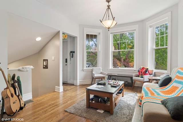 3624 N Leavitt St, Chicago, IL 60618 - living area with wood finished floors, baseboards, recessed lighting, and vaulted ceiling