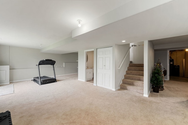 16030 Tahoe Ln, Crest Hill, IL 60403 - finished below grade area featuring carpet floors, baseboards, and stairway