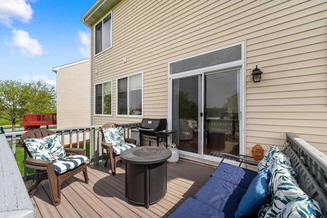 16030 Tahoe Ln, Crest Hill, IL 60403 - wooden terrace featuring area for grilling and an outdoor fire pit