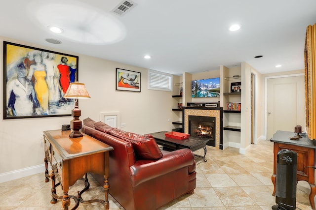 2936 Warbler Pl, Highland Park, IL 60035 - living area with recessed lighting, baseboards, a fireplace, and tile patterned flooring
