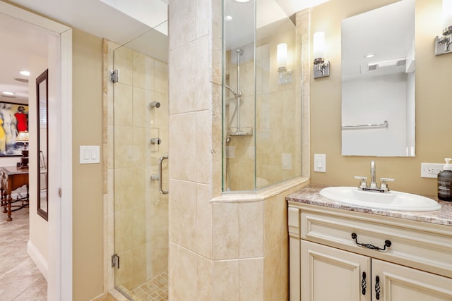 2936 Warbler Pl, Highland Park, IL 60035 - bathroom with a shower stall, recessed lighting, vanity, and tile patterned flooring