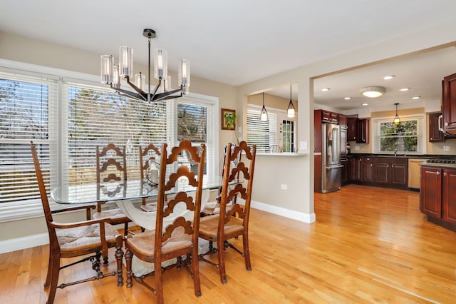 2936 Warbler Pl, Highland Park, IL 60035 - dining room with a chandelier, light wood-style floors, baseboards, and recessed lighting