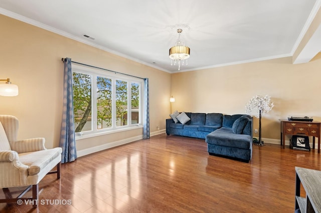 670 Ballantrae Dr Unit 900C, Northbrook, IL 60062 - living room with wood finished floors, a chandelier, baseboards, and crown molding