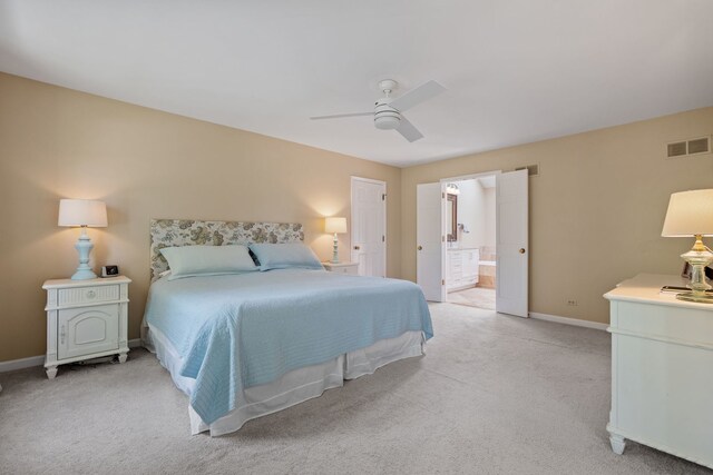 424 Dilorenzo Dr, Naperville, IL 60565 - bedroom featuring light colored carpet, baseboards, a ceiling fan, and connected bathroom