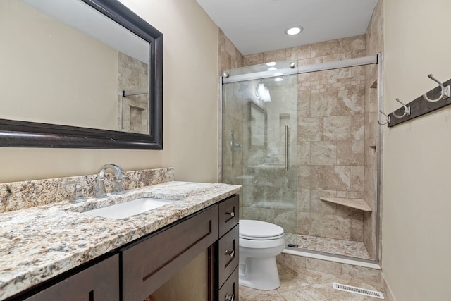 424 Dilorenzo Dr, Naperville, IL 60565 - full bathroom with a shower stall, toilet, vanity, tile patterned floors, and recessed lighting