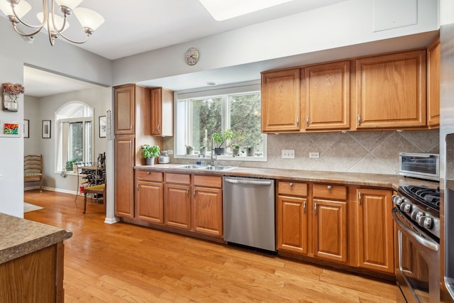 5155 Madison St Unit 204, Skokie, IL 60077 - kitchen with appliances with stainless steel finishes, a sink, brown cabinets, and backsplash