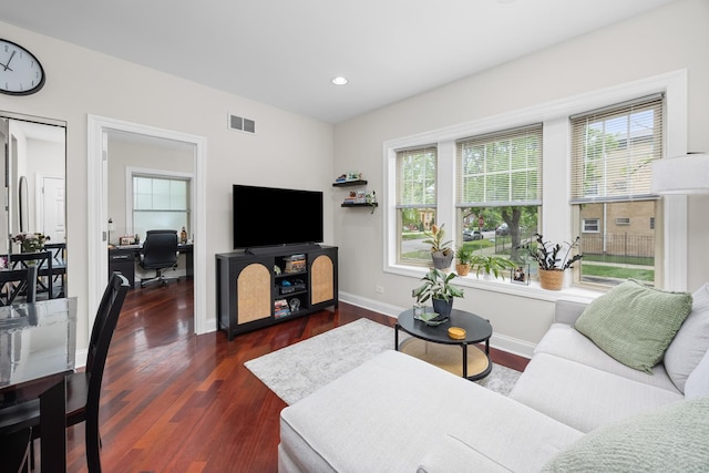 3848 N Lamon Ave Unit 1, Chicago, IL 60641 - living area featuring dark wood-style floors, an office area, baseboards, and recessed lighting
