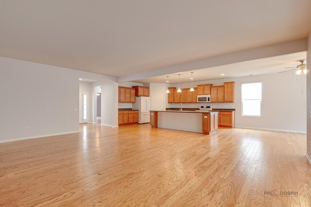 3629 Canton Cir, Mundelein, IL 60060 - unfurnished living room with light wood-style flooring, baseboards, and ceiling fan