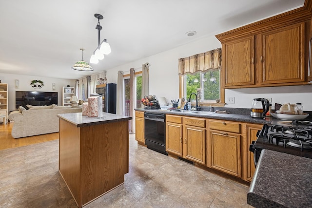 4 W Tall Oak Dr, Hainesville, IL 60073 - kitchen with black dishwasher, a sink, a kitchen island, and brown cabinets