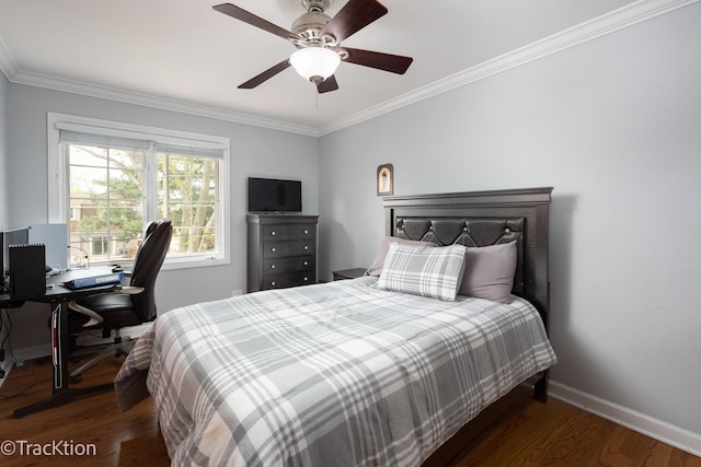 504 Lindley Ave, Westmont, IL 60559 - bedroom with wood finished floors, crown molding, baseboards, a ceiling fan, and an office area
