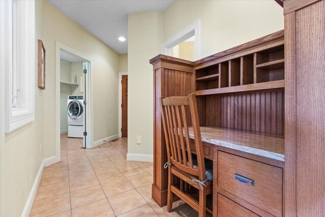 2297 Deer Ridge Ct, Carlock, IL 61725 - office space with washer / clothes dryer, light tile patterned floors, baseboards, and recessed lighting