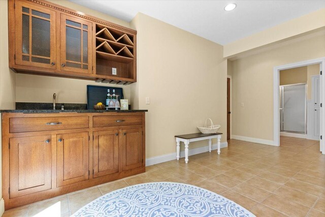 2297 Deer Ridge Ct, Carlock, IL 61725 - bar area with baseboards, light tile patterned flooring, and recessed lighting