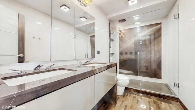 71 E Division St Unit 1801, Chicago, IL 60610 - full bathroom featuring toilet, a stall shower, wood finished floors, and double vanity