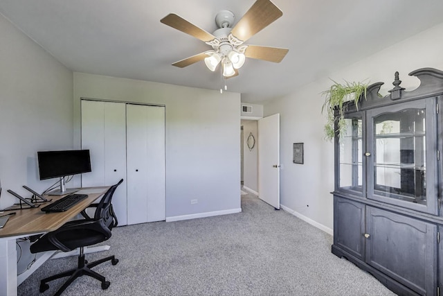 116 Steeple Dr Unit E, Buffalo Grove, IL 60089 - home office with baseboards, carpet flooring, and a ceiling fan