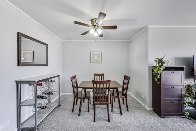 116 Steeple Dr Unit E, Buffalo Grove, IL 60089 - dining room with light carpet, crown molding, ceiling fan, and baseboards