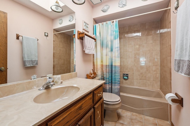 8120 Cherokee Trl, Tinley Park, IL 60477 - bathroom featuring tile patterned floors, toilet, shower / bathtub combination with curtain, and vanity