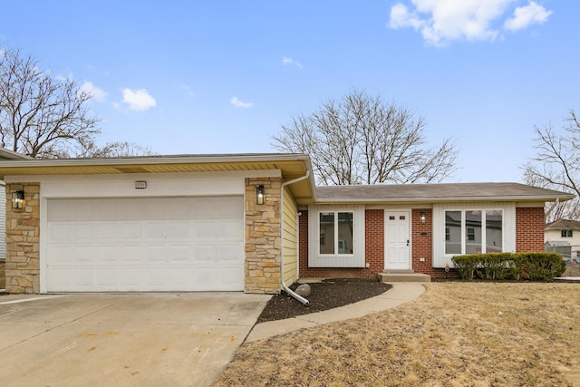 22751 Redwood Dr, Richton Park, IL 60471 - view of front facade with stone siding, driveway, a garage, and brick siding