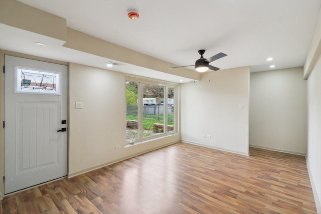 6709 W Menominee Pkwy, Palos Heights, IL 60463 - foyer entrance featuring wood finished floors, ceiling fan, recessed lighting, and baseboards