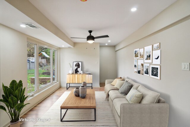 6709 W Menominee Pkwy, Palos Heights, IL 60463 - living area featuring recessed lighting, light wood-type flooring, and ceiling fan