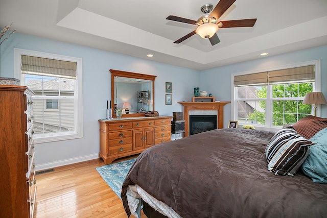 318 Maple St, Beecher, IL 60401 - bedroom with a tray ceiling, multiple windows, light wood-style floors, baseboards, and recessed lighting