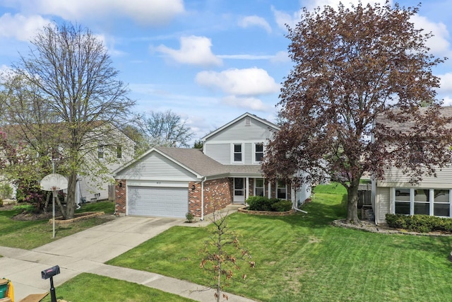 413 Caren Dr, Buffalo Grove, IL 60089 - traditional home featuring an attached garage, brick siding, concrete driveway, a front lawn, and roof with shingles