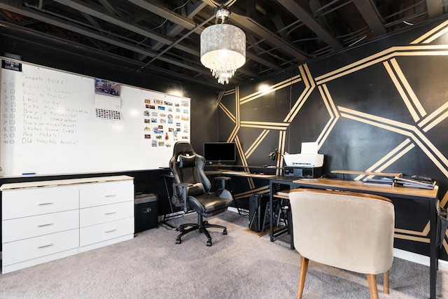 2899 Church Rd, Aurora, IL 60502 - carpeted home office featuring a chandelier