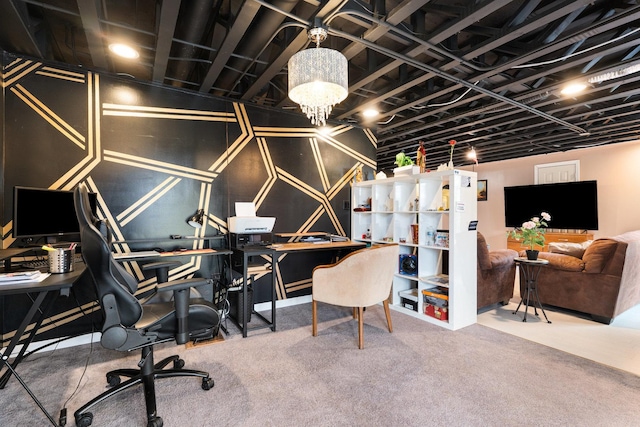 2899 Church Rd, Aurora, IL 60502 - carpeted home office featuring a chandelier