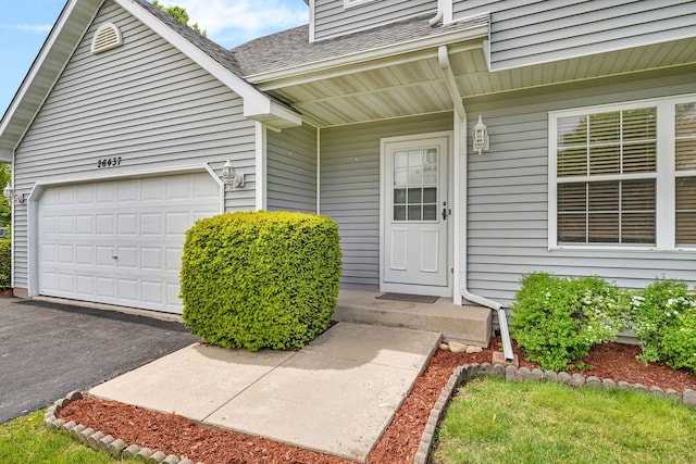 26437 W Deer Path, Channahon, IL 60410 - entrance to property with asphalt driveway, a shingled roof, and an attached garage