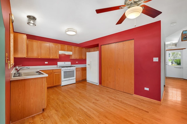 26437 W Deer Path, Channahon, IL 60410 - kitchen featuring white appliances, a sink, under cabinet range hood, and light wood-style floors