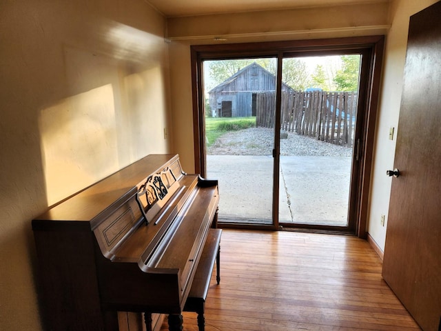doorway to outside featuring healthy amount of natural light and wood-type flooring