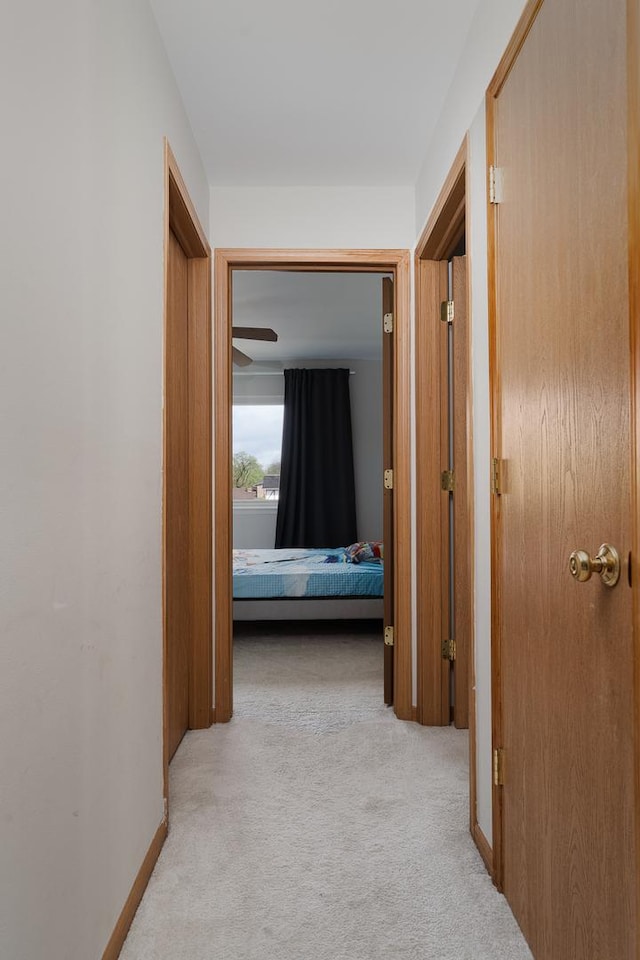 hall with carpet flooring and baseboards