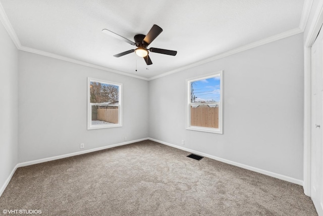 19 N Iowa Ave, Addison, IL 60101 - spare room featuring plenty of natural light, carpet floors, ornamental molding, and ceiling fan