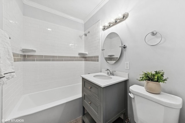 19 N Iowa Ave, Addison, IL 60101 - bathroom with ornamental molding, toilet, vanity, and bathtub / shower combination