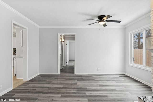 19 N Iowa Ave, Addison, IL 60101 - empty room with a ceiling fan, wood finished floors, baseboards, and crown molding